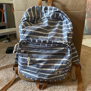 Denim striped backpack suede laptop pocket